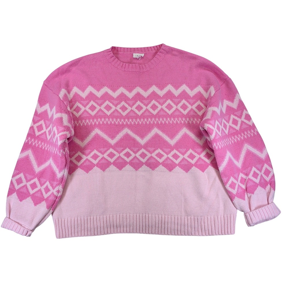 Le Lis Collection Pink Geometric Fair Isle Knit Sweater SWT8910‎ Womens Small